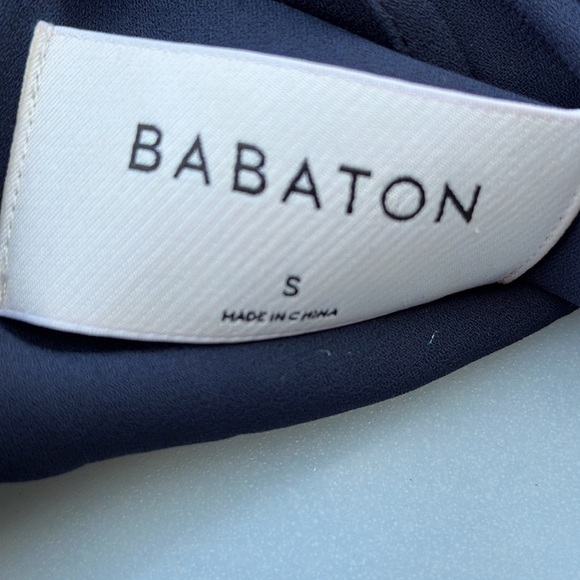 Babaton Macon Faux Wrap Dress Women Navy Blue Yellow Long Sleeve Dress Size S - Picture 8 of 9